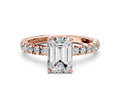 Emerald Cut Diamond Hidden Halo Engagement Ring in Rose gold with Round Pavé Band