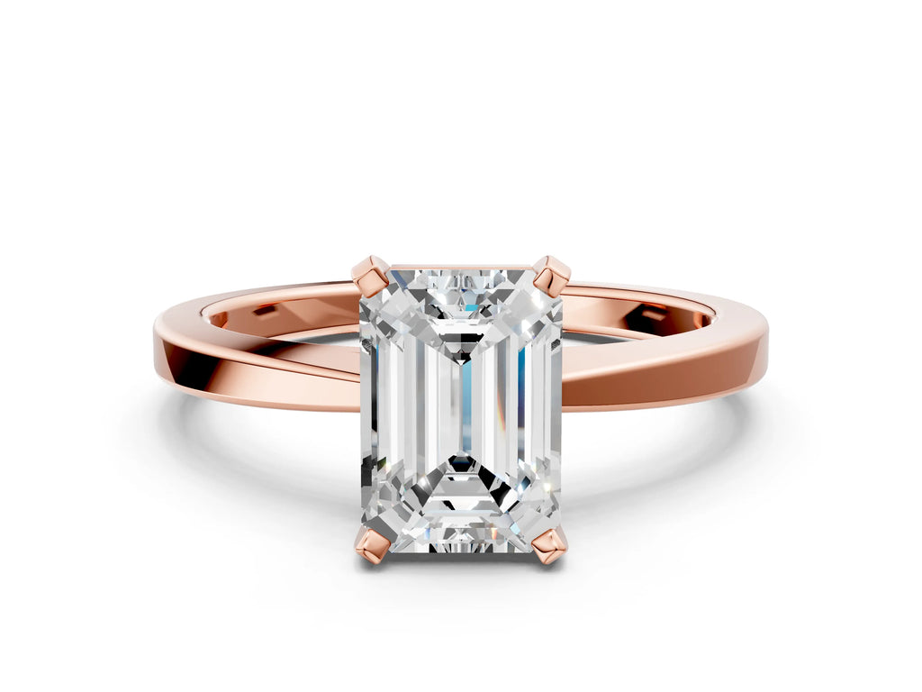 Emerald Cut Diamond Solitaire Engagement Ring in Rose gold with Prong Setting