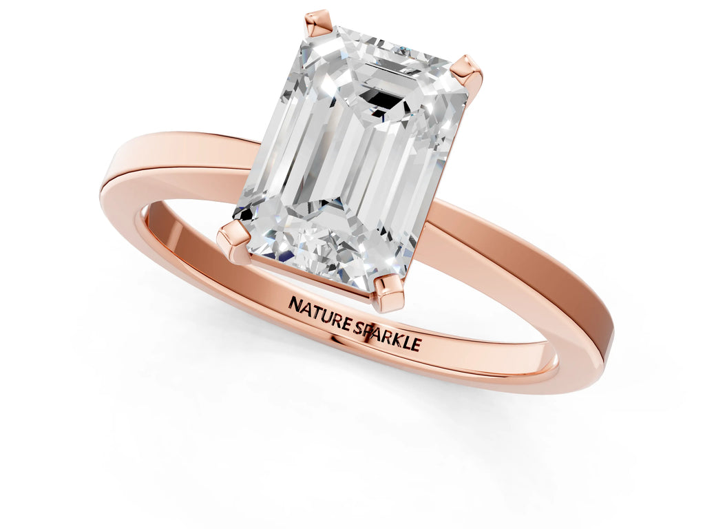 Emerald Cut Diamond Solitaire Engagement Ring in Rose gold with Prong Setting