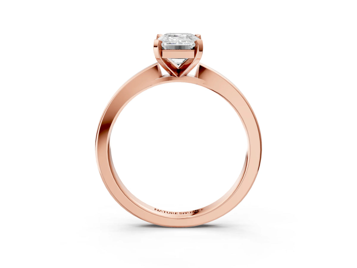 Emerald Cut Diamond Solitaire Engagement Ring in Rose gold with Prong Setting
