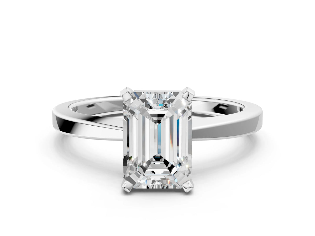 Emerald Cut Diamond Solitaire Engagement Ring in Silver with Prong Setting