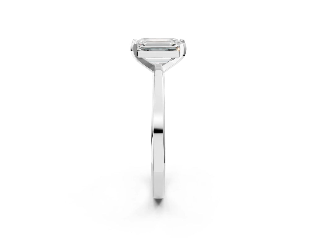 Emerald Cut Diamond Solitaire Engagement Ring in Silver with Prong Setting