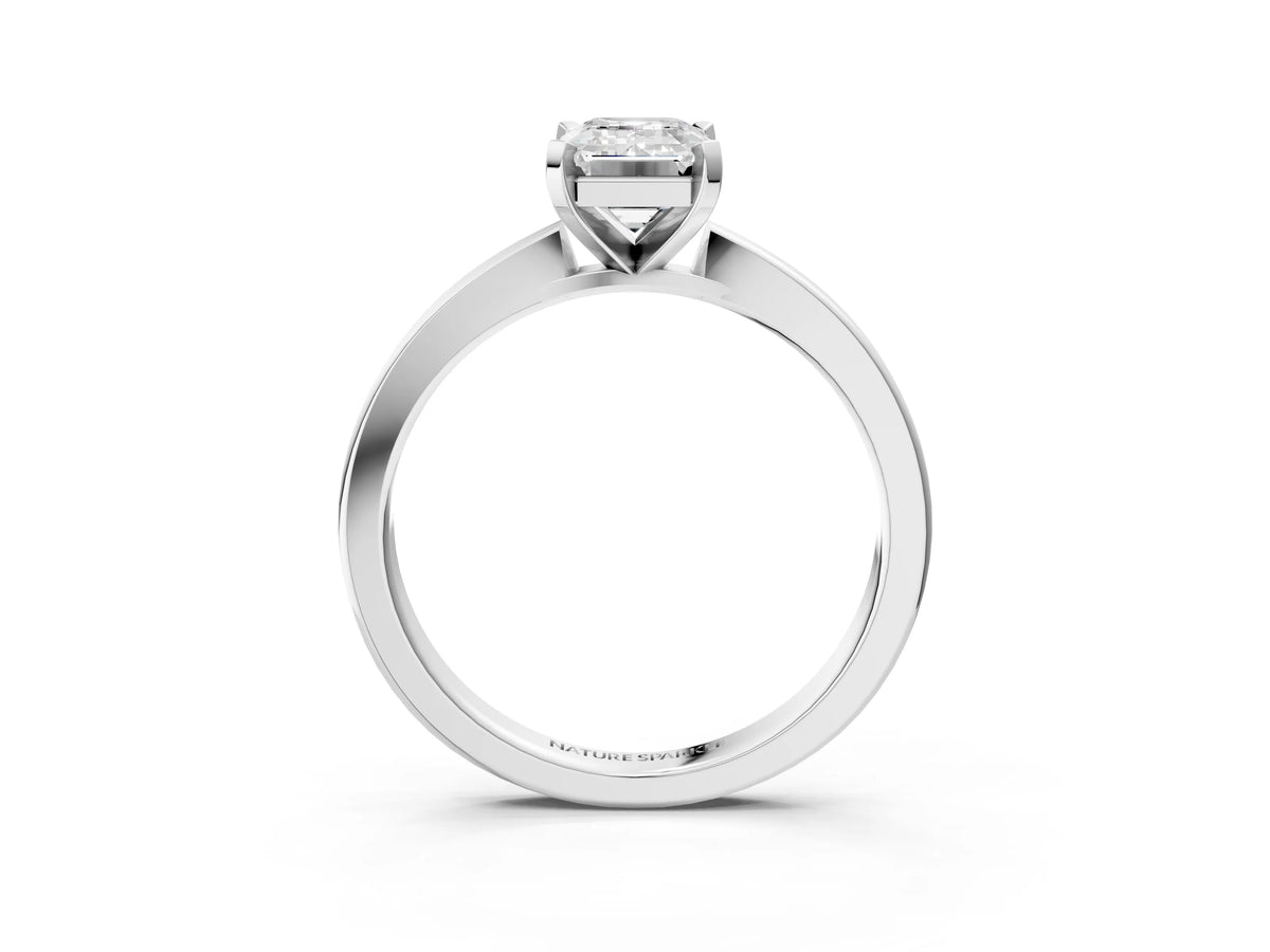 Emerald Cut Diamond Solitaire Engagement Ring in Silver with Prong Setting
