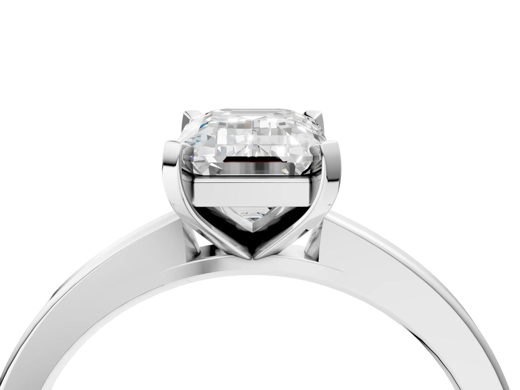 Emerald Cut Diamond Solitaire Engagement Ring in Silver with Prong Setting
