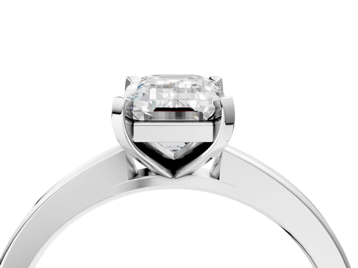 Emerald Cut Diamond Solitaire Engagement Ring in Silver with Prong Setting