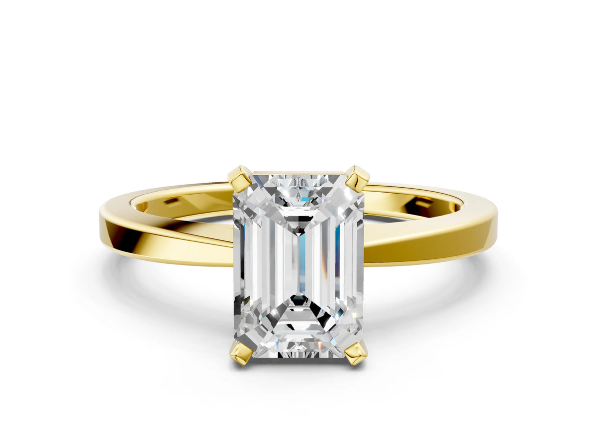 Emerald Cut Diamond Solitaire Engagement Ring in Yellow gold with Prong Setting