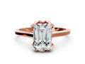 Emerald Cut Diamond Solitaire Ring in Rose gold with Flower Prong Setting