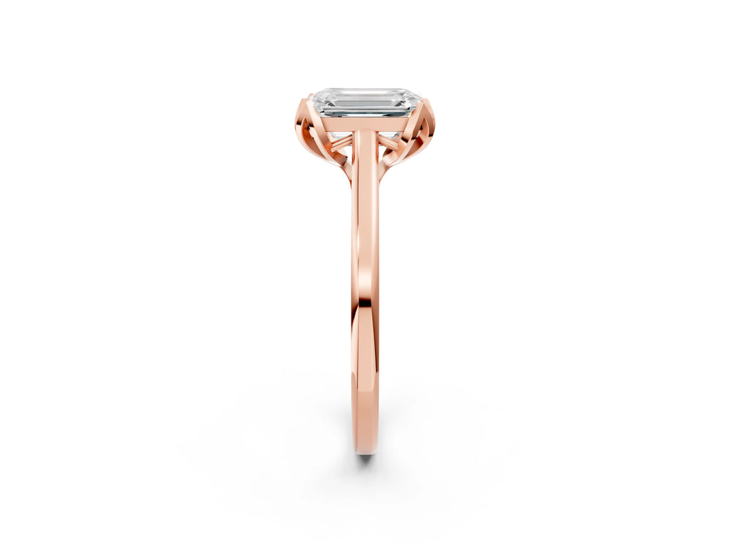 Emerald Cut Diamond Solitaire Ring in Rose gold with Flower Prong Setting