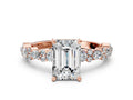 Emerald Cut Diamond Solitaire Ring in Rose gold with Pear and Round Cluster Band