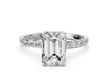 Emerald Cut Diamond Solitaire Ring in White gold with Round Shared Prong Pavé Band