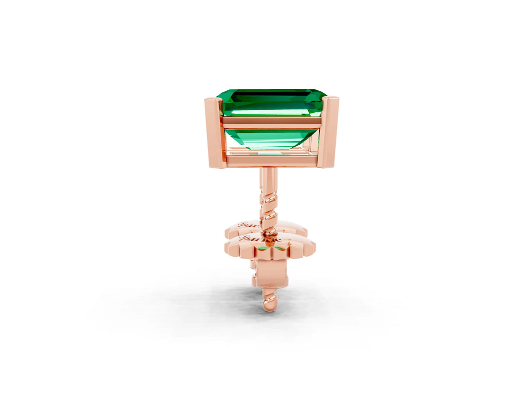 Emerald Cut Emerald Stud Earrings in Rose gold with Basket Setting
