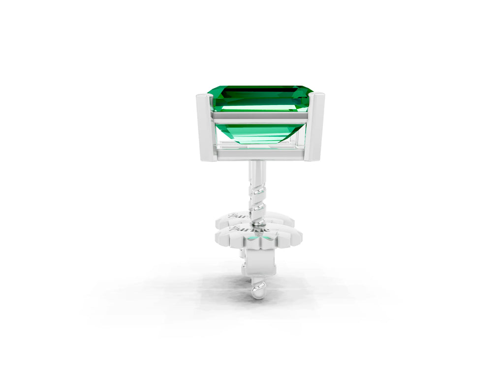 Emerald Cut Emerald Stud Earrings in Silver with Basket Setting