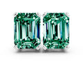 Emerald Cut Green Sapphire Stud Earrings in White gold with Basket Setting
