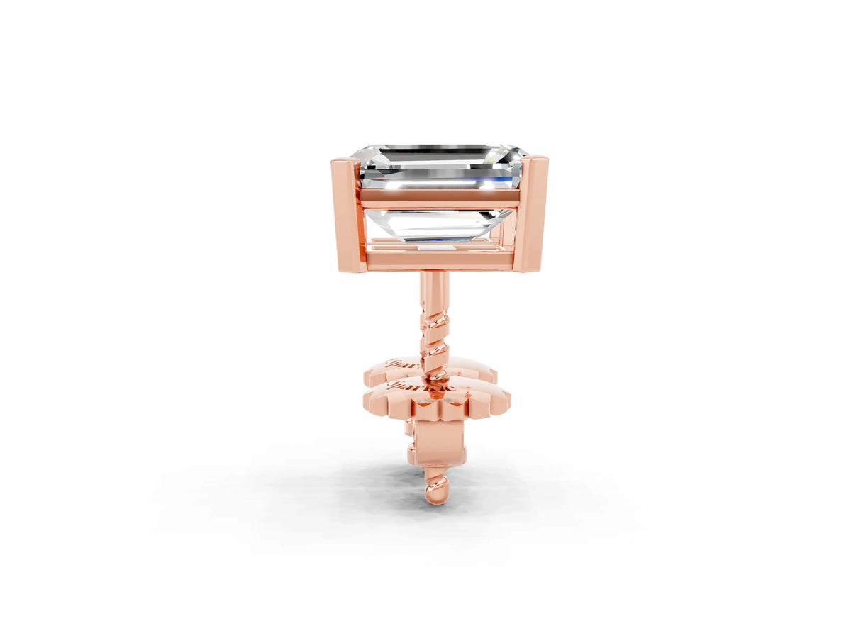Emerald Cut Moissanite Stud Earrings in Rose gold with Basket Setting