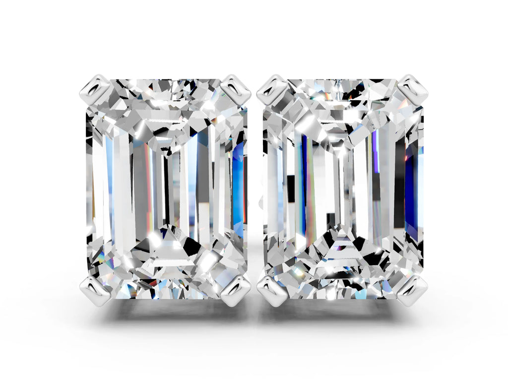 Emerald Cut Moissanite Stud Earrings in White gold with Basket Setting