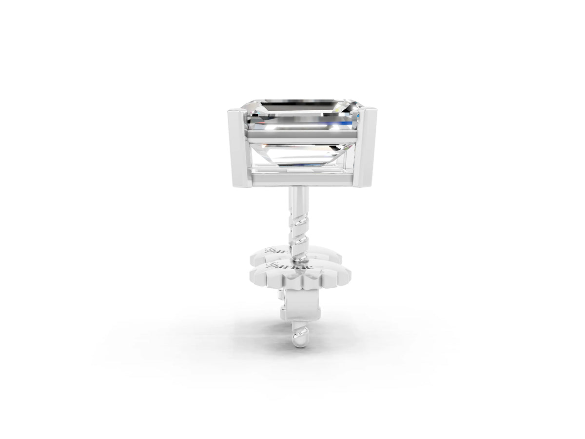 Emerald Cut Moissanite Stud Earrings in White gold with Basket Setting
