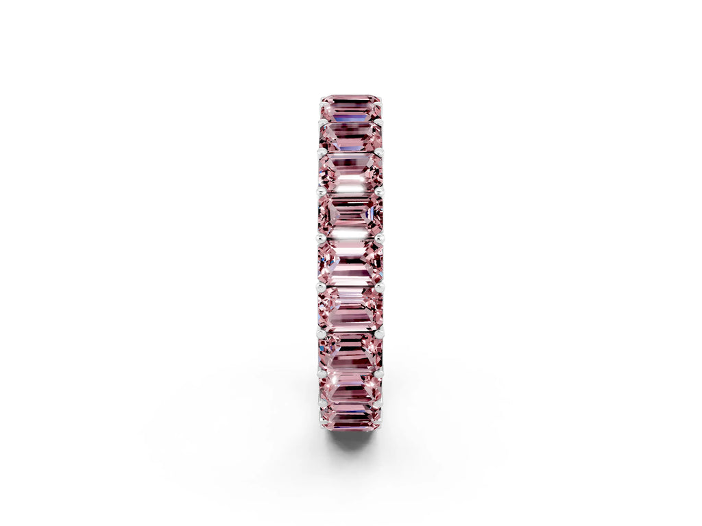 Emerald Cut Morganite Eternity Band in Platinum with Aligned Shared Prong Setting
