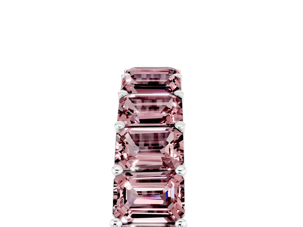 Emerald Cut Morganite Eternity Band in Platinum with Aligned Shared Prong Setting