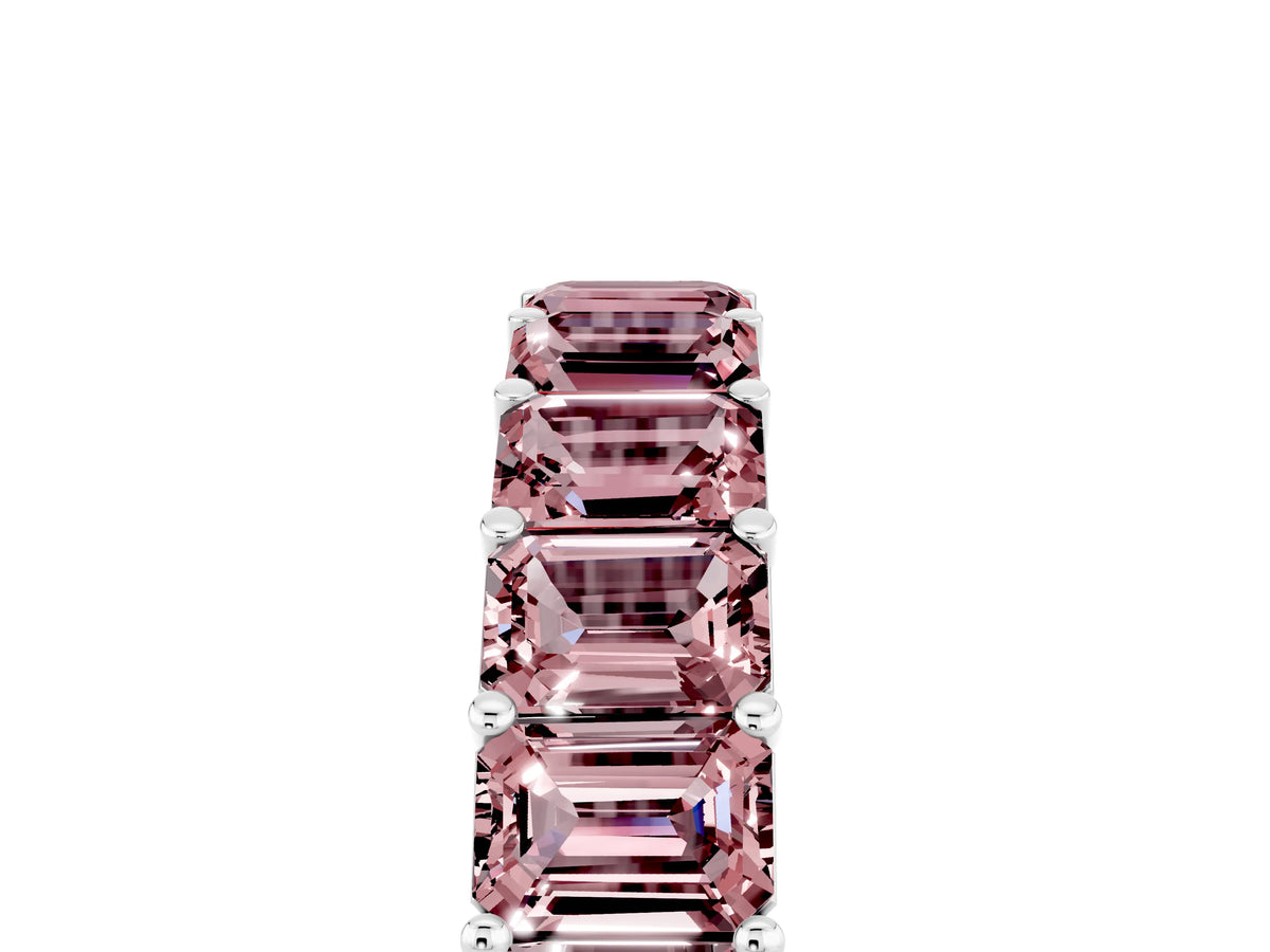 Emerald Cut Morganite Eternity Band in Platinum with Aligned Shared Prong Setting