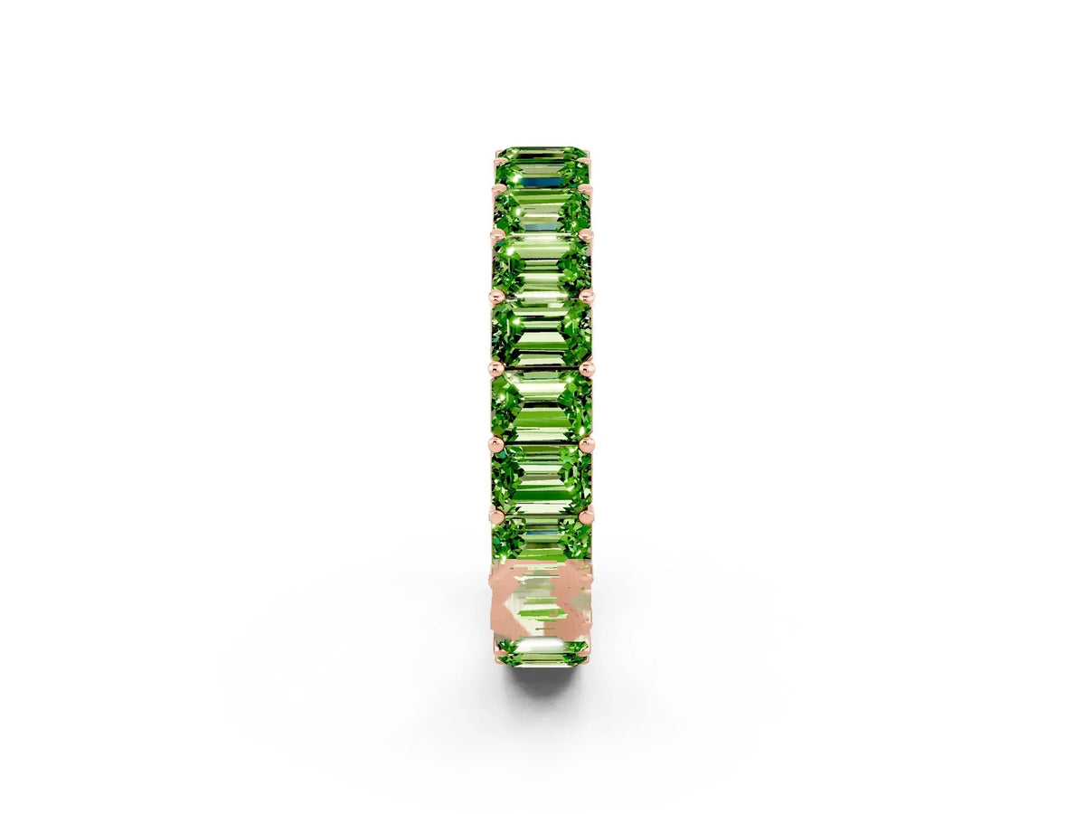 Emerald Cut Peridot Eternity Band in Rose gold with Aligned Shared Prong Setting 