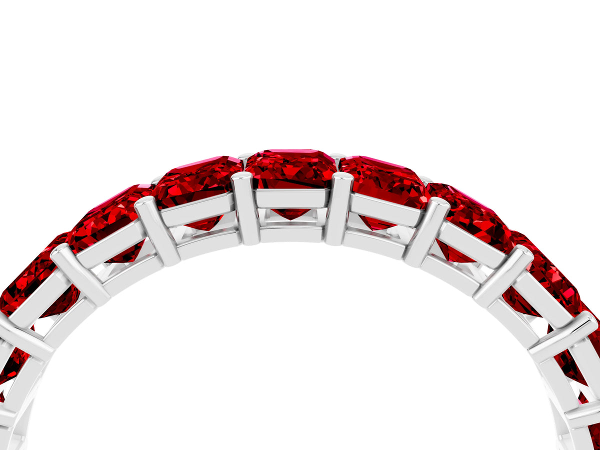 Emerald Cut Ruby Eternity Band in Silver with Aligned Shared Prong Setting