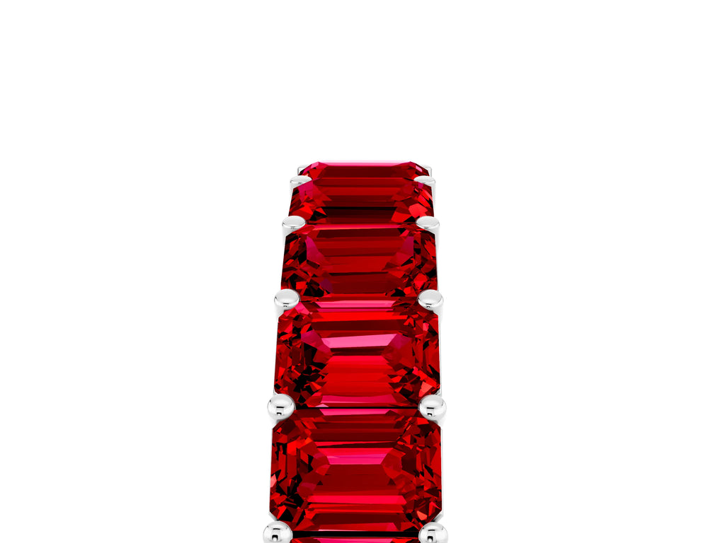 Emerald Cut Ruby Eternity Band in Silver with Aligned Shared Prong Setting