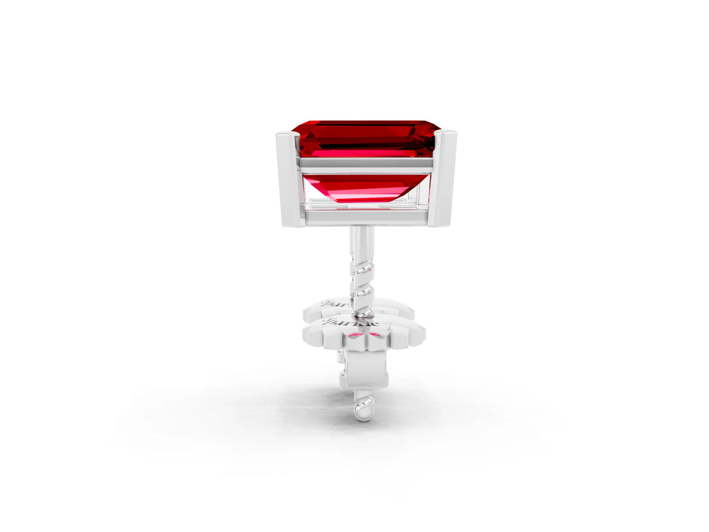 Emerald Cut Ruby Stud Earrings in White gold with Basket Setting