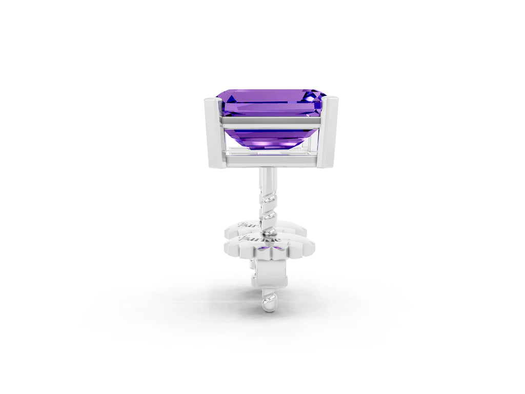 Emerald Cut Tanzanite Stud Earrings in Silver with Basket Setting