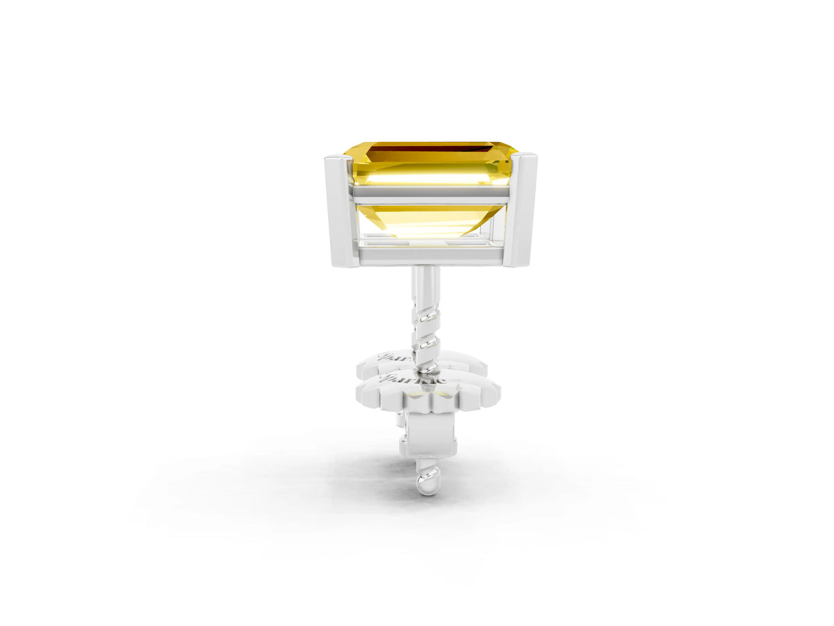 Emerald Cut Yellow Sapphire Stud Earrings in Silver with Basket Setting
