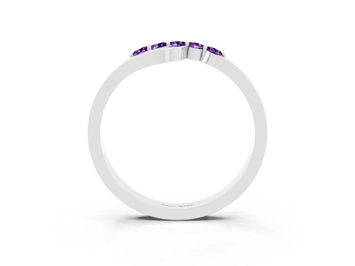 Five-Stone Round Amethyst Crossover Band in Platinum with Prong Setting
