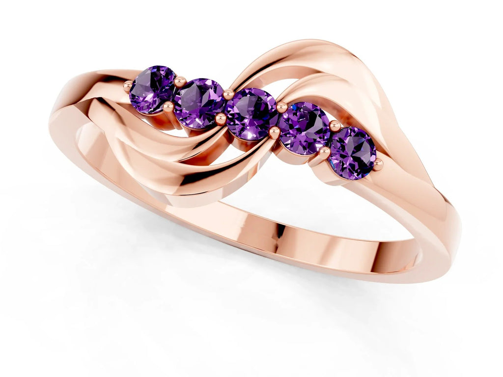 Five-Stone Round Amethyst Crossover Band in Rose gold with Prong Setting 
