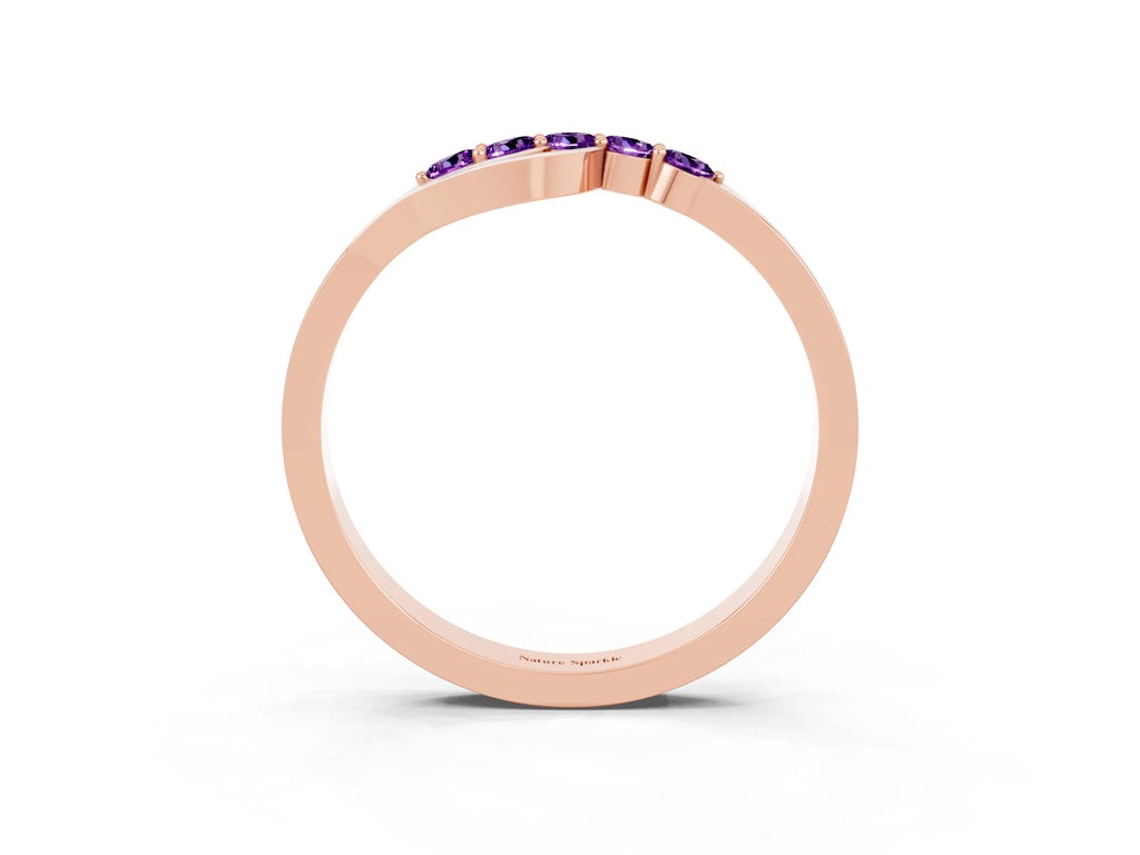 Five-Stone Round Amethyst Crossover Band in Rose gold with Prong Setting