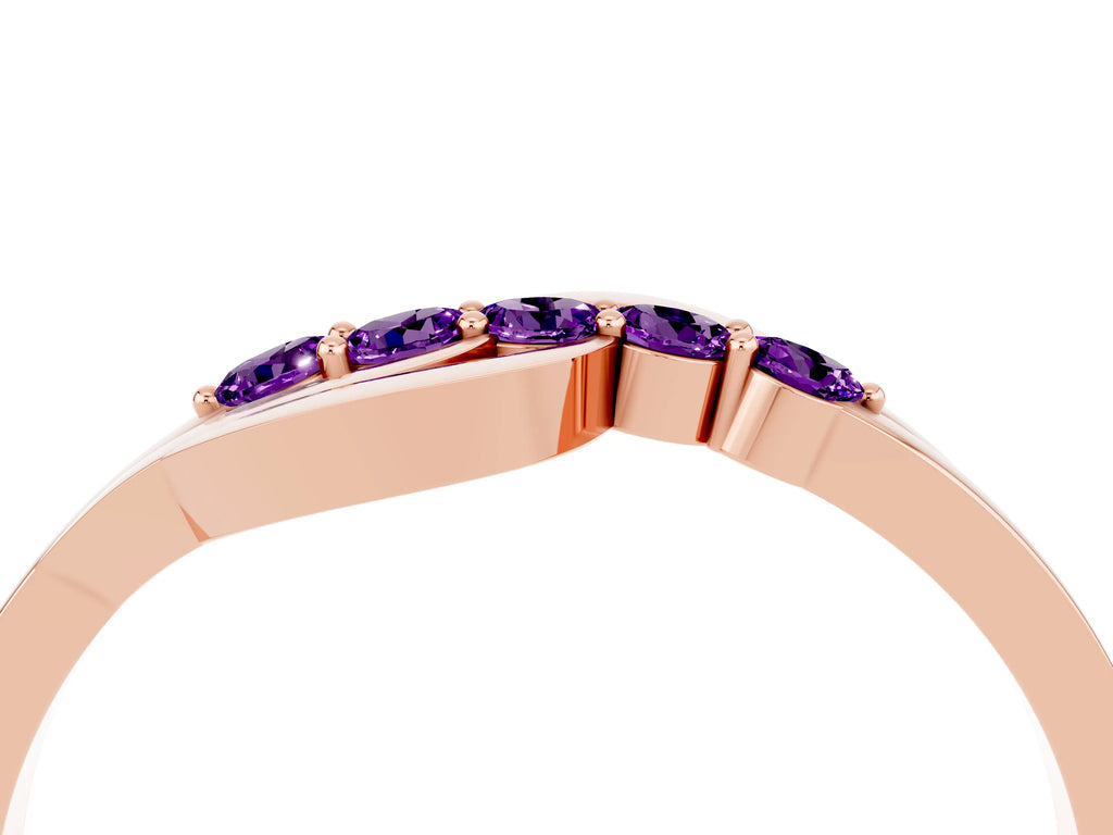 Five-Stone Round Amethyst Crossover Band in Rose gold with Prong Setting