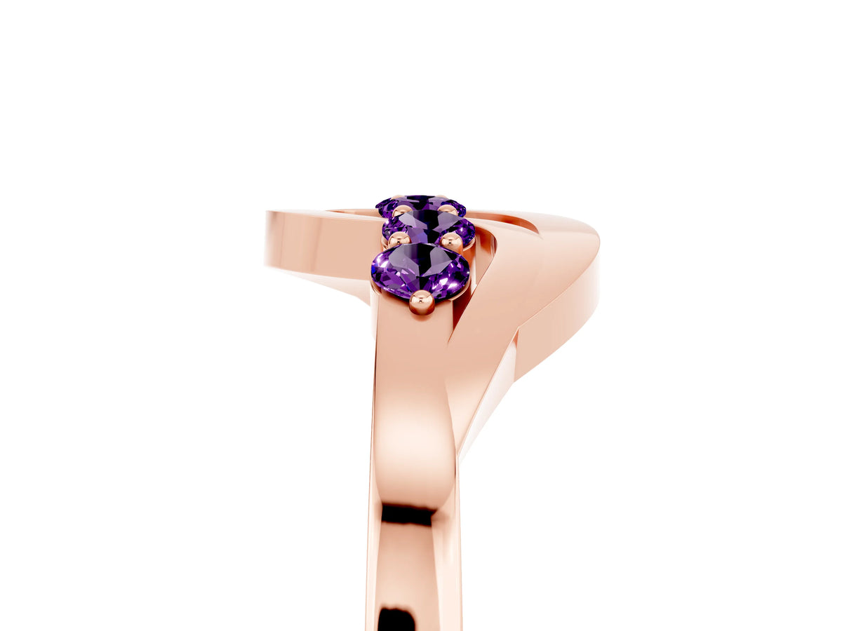 Five-Stone Round Amethyst Crossover Band in Rose gold with Prong Setting