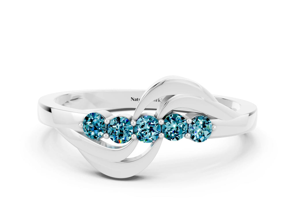 Five-Stone Round Blue Topaz Crossover Band in Silver with Prong Setting