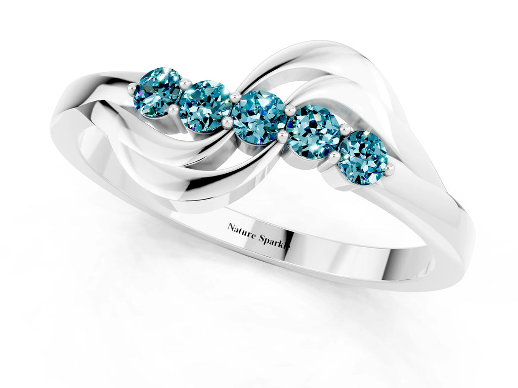 Five-Stone Round Blue Topaz Crossover Band in Silver with Prong Setting