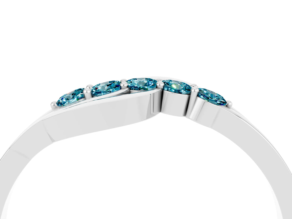 Five-Stone Round Blue Topaz Crossover Band in Silver with Prong Setting