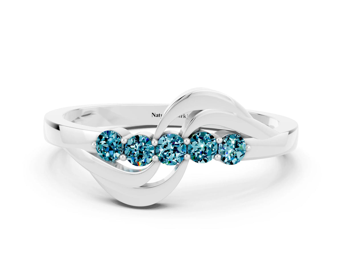 Five-Stone Round Blue Topaz Crossover Band in White gold with Prong Setting