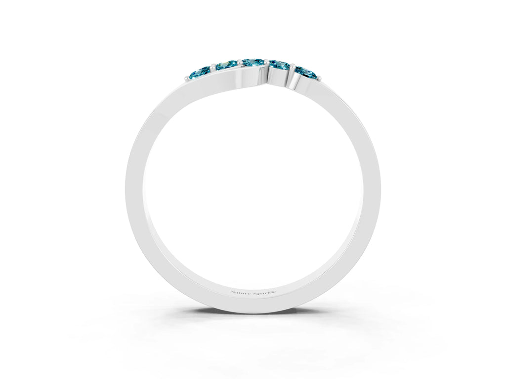 Five-Stone Round Blue Topaz Crossover Band in White gold with Prong Setting