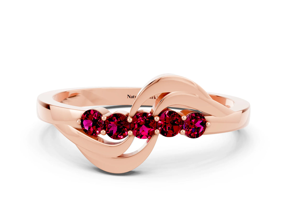 Five-Stone Round Garnet Crossover Band in Rose gold with Prong Setting