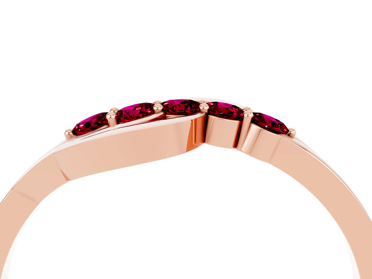 Five-Stone Round Garnet Crossover Band in Rose gold with Prong Setting