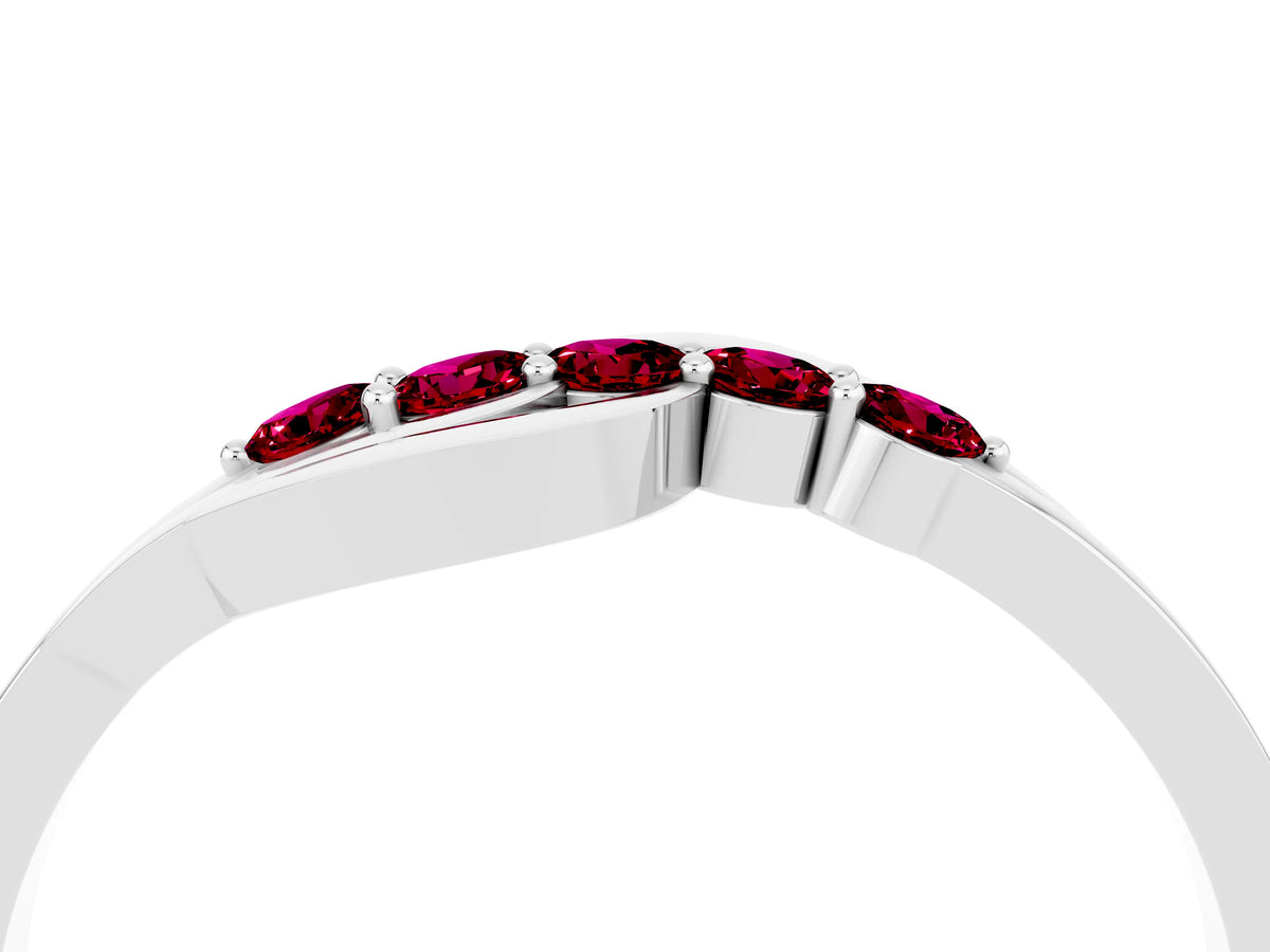 Five-Stone Round Garnet Crossover Band in Silver with Prong Setting