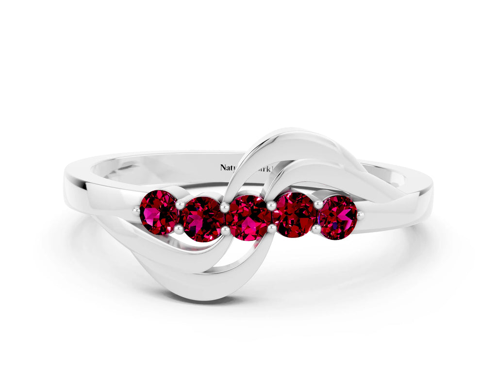 Five-Stone Round Garnet Crossover Band in White gold with Prong Setting