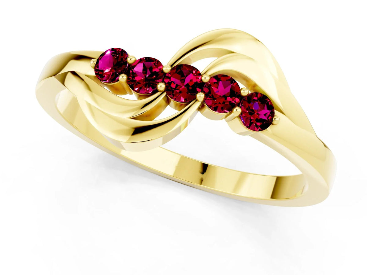 Five-Stone Round Garnet Crossover Band in Yellow gold with Prong Setting 