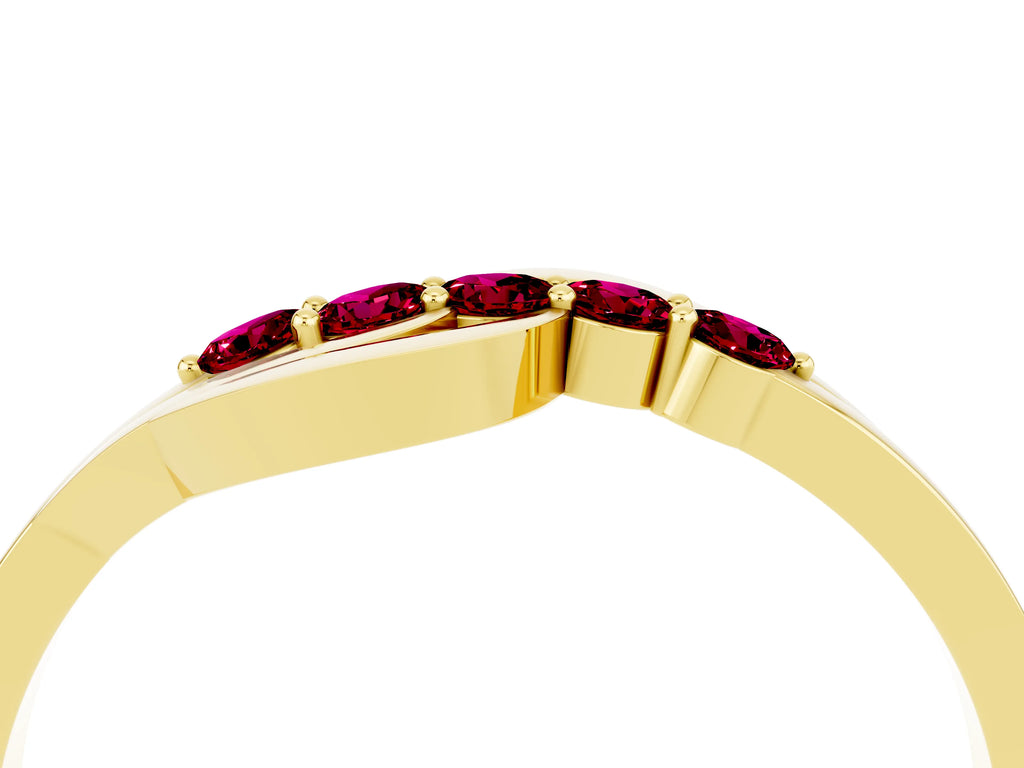 Five-Stone Round Garnet Crossover Band in Yellow gold with Prong Setting