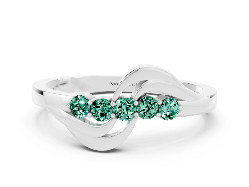 Five-Stone Round Green Sapphire Crossover Band in Silver with Prong Setting
