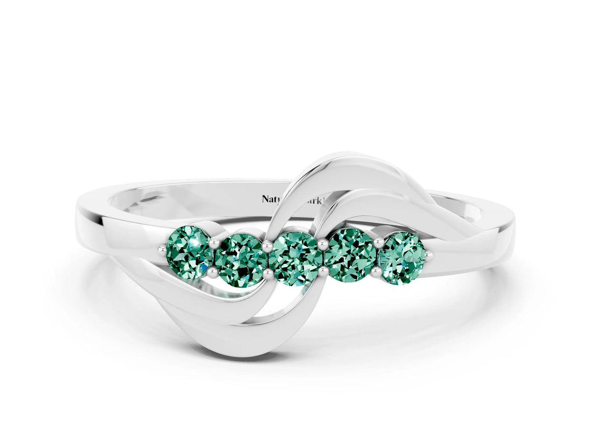 Five-Stone Round Green Sapphire Crossover Band in Silver with Prong Setting