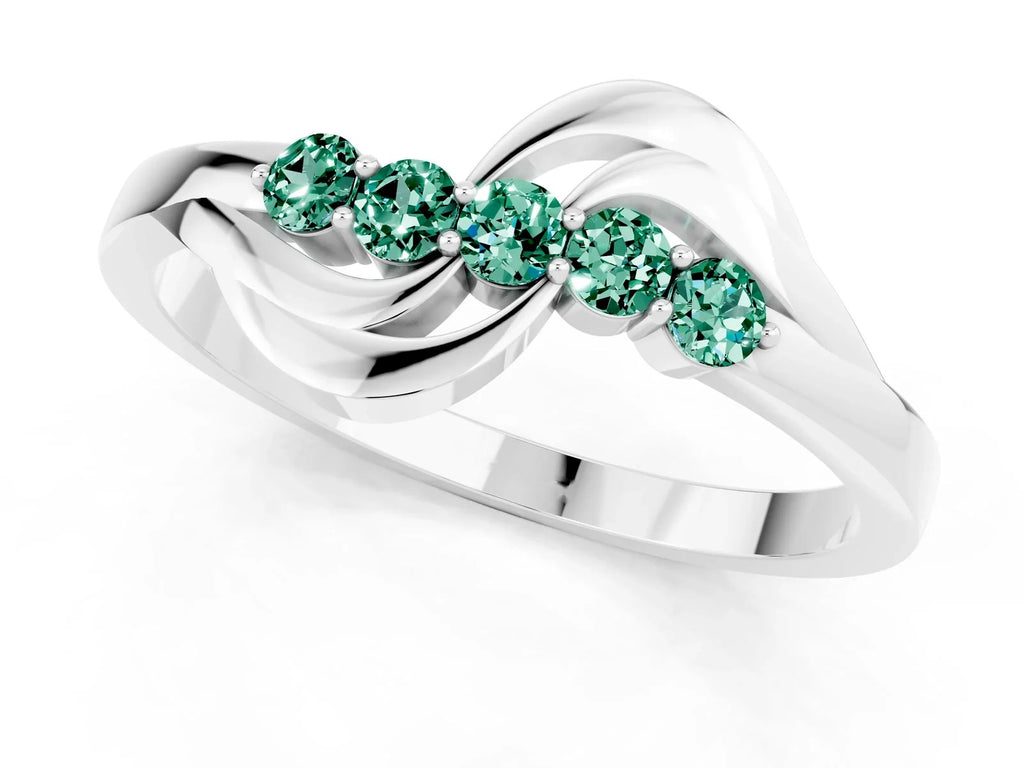 Five-Stone Round Green Sapphire Crossover Band in Silver with Prong Setting 