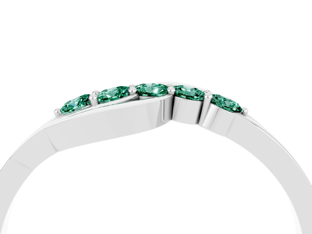 Five-Stone Round Green Sapphire Crossover Band in Silver with Prong Setting