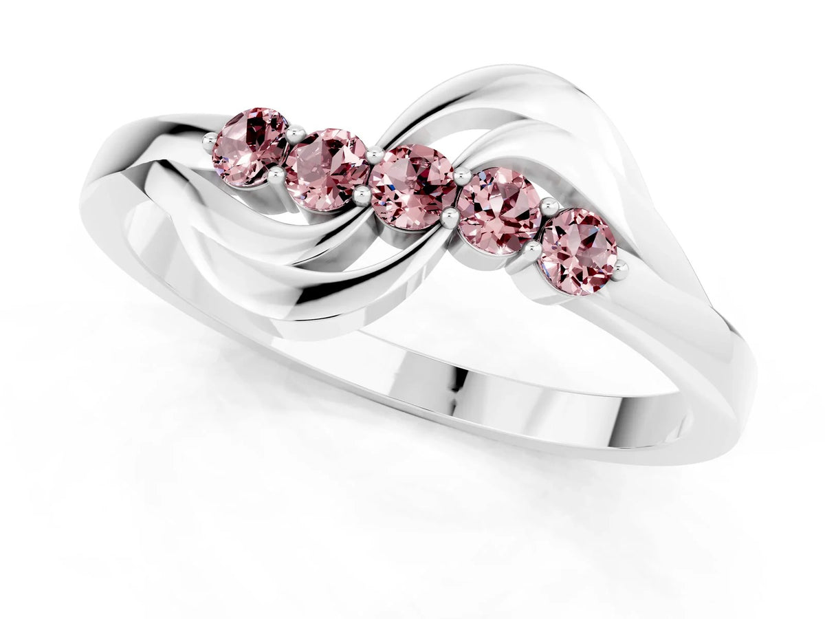 Five-Stone Round Morganite Crossover Band in Platinum with Prong Setting 